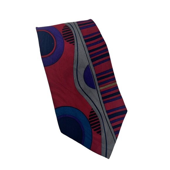 Vtg Silk Accents Mens Necktie 100% Silk Abstract Red Blue Purple Geometric 80s - Picture 1 of 8